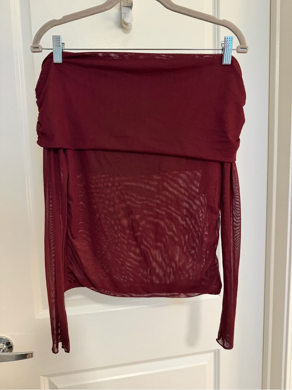 wild fable Burgundy Off-Shoulder Mesh Mini Top